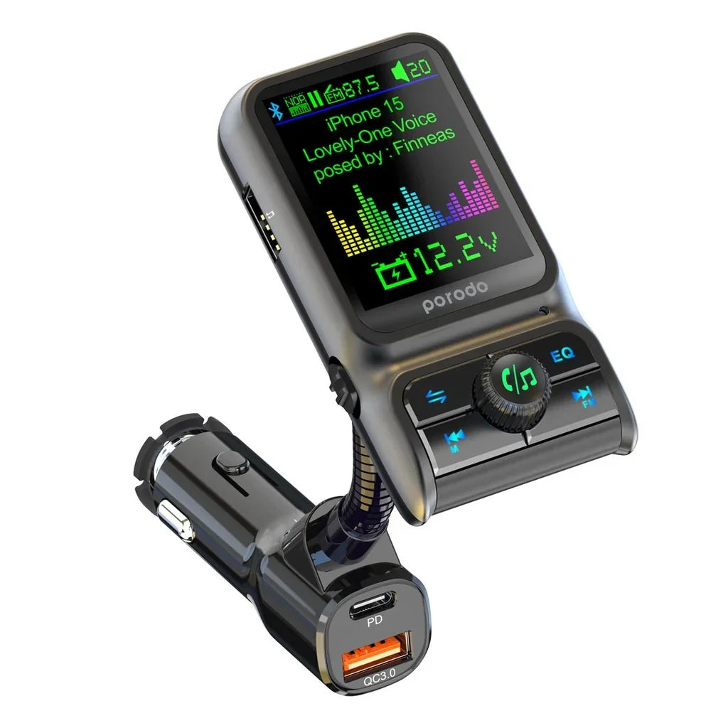 Porodo Dual Port Car Charger FM Transmitter PD 36W QC 18W - Black - Tashqila Porodo Dual Port Car Charger FM Transmitter PD 36W QC 18W - Black - Tashqila